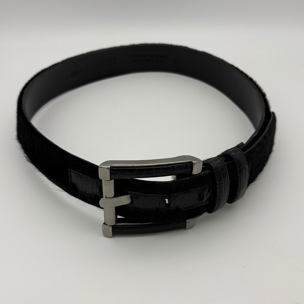 Carlisle Genuine Leather Belt w/ Black Fur Outside and Black Animal Print Accent